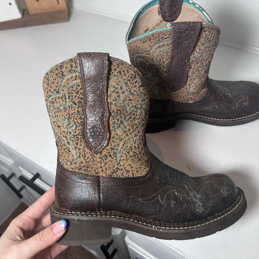 Ariat Fatbaby Women’s 6.5 Western Boots Brown Tan Glitter Sheen Short Cowboy - Picture 6 of 8